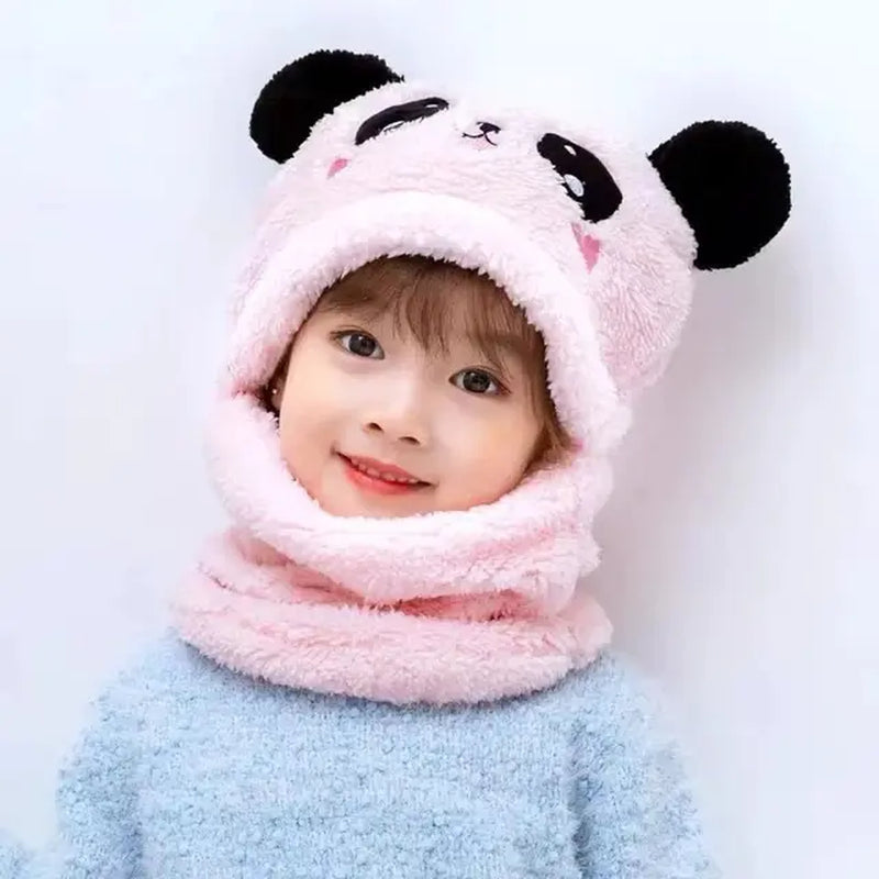 Fashionable Autumn and Winter Cute Childrens Cartoon Scarf Hat Two Piece Set Double Layer Wool Warm Boys and Girls Hat