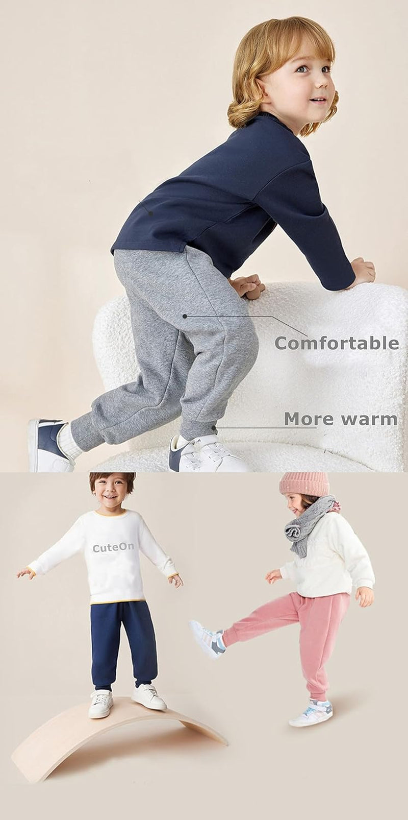 Unisex Toddler Jogger Pants Kids Cotton Elastic Waist Winter Baby Sweatpants Pants 1-5Years