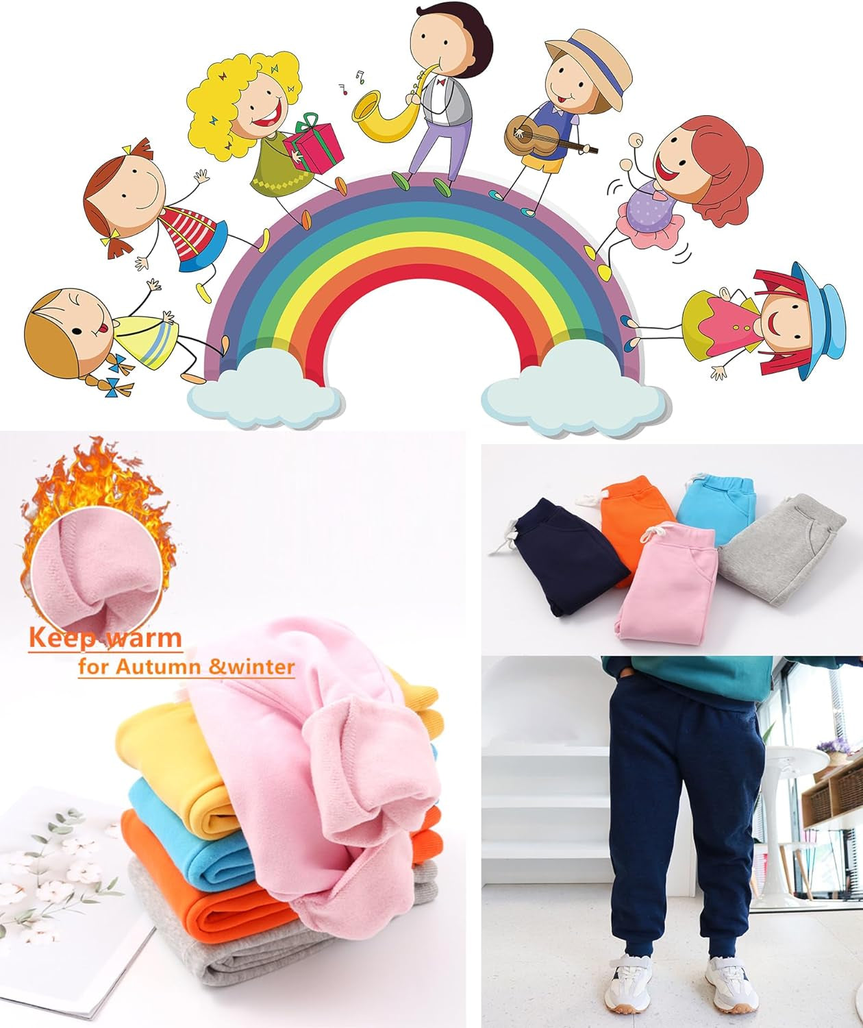 Unisex Toddler Jogger Pants Kids Cotton Elastic Waist Winter Baby Sweatpants Pants 1-5Years