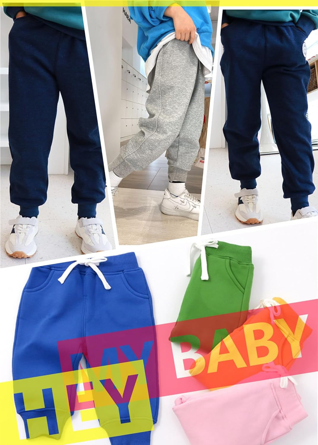 Unisex Toddler Jogger Pants Kids Cotton Elastic Waist Winter Baby Sweatpants Pants 1-5Years