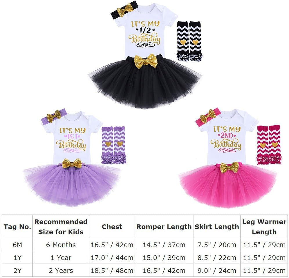 Birthday Outfit Baby Girls Romper+Ruffle Tulle Skirt+Sequins Bow Headband+Leg Warmers Cake Smash Dress Clothes 4Pcs Set
