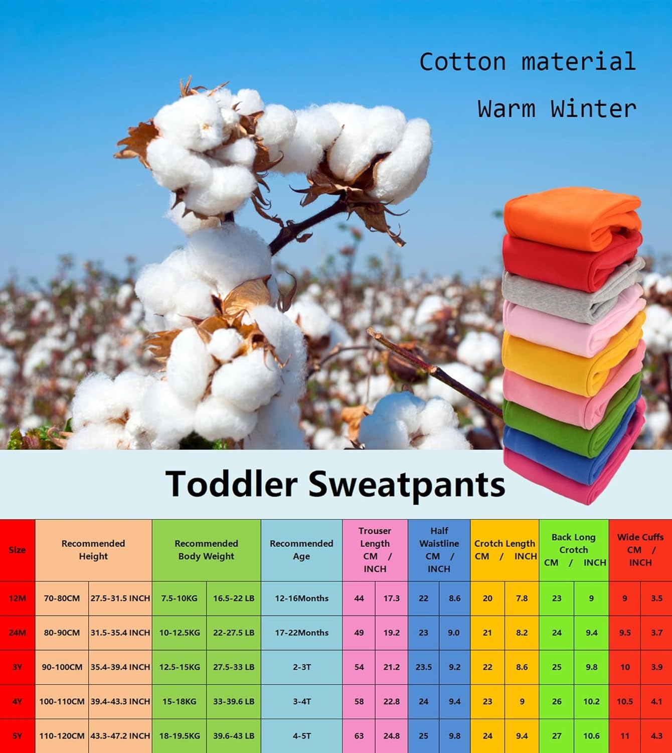 Unisex Toddler Jogger Pants Kids Cotton Elastic Waist Winter Baby Sweatpants Pants 1-5Years